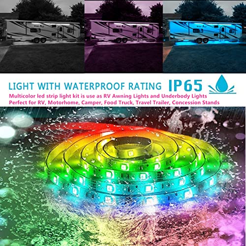 Vbakor RV Awning Lights, 40FT RV Underglow Led Lights Kit, 12V Multi-Color Exterior Neon Accent Underbody Strip Lights for Camper Motorhome with Extension Cable, Music Sync, Waterproof