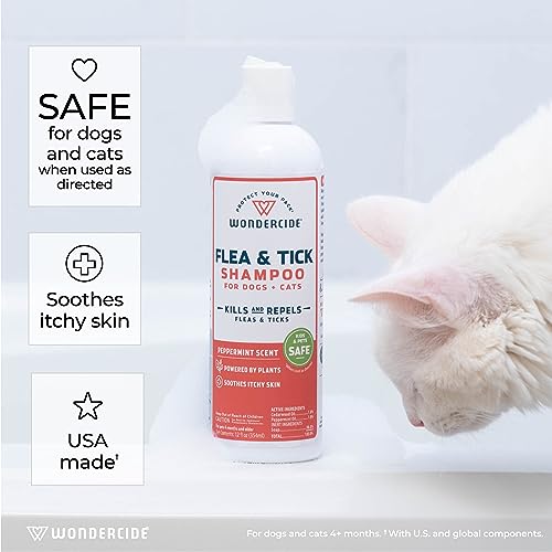 Wondercide - Flea & Tick Shampoo for Dogs and Cats - Flea and Tick Killer Treatment with Natural Essential Oils - for Pets Over 4 Months - Powered by Plants - 12 Fl oz