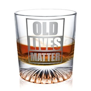 amesser old lives matter whiskey rocks glass - gift for fathers day funny birthday retirement gift for coworkers, him, dad, grandpa, husband, brother, friend, senior citizen