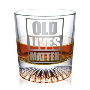 Amesser Old Lives Matter Whiskey Rocks Glass - Gift for Fathers Day Funny Birthday Retirement Gift for Coworkers, Him, Dad, Grandpa, Husband, Brother, Friend, Senior Citizen