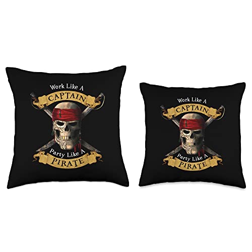 Funny Jolly Roger Pirate ARR Quotes Work Captain Party Like A Pirate Skull Jolly Roger Throw Pillow, 18x18, Multicolor