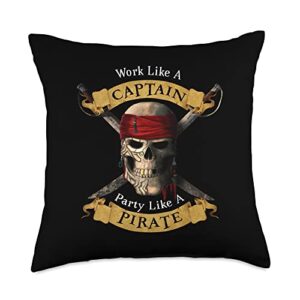 funny jolly roger pirate arr quotes work captain party like a pirate skull jolly roger throw pillow, 18x18, multicolor