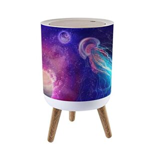 small trash can with lid free space galaxy planets and space jellyfish fantasy abstraction round recycle bin press top dog proof wastebasket for kitchen bathroom bedroom office 7l/1.8 gallon