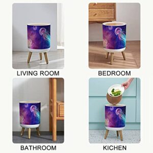 Small Trash Can with Lid Free Space Galaxy Planets and Space Jellyfish Fantasy Abstraction Round Recycle Bin Press Top Dog Proof Wastebasket for Kitchen Bathroom Bedroom Office 7L/1.8 Gallon