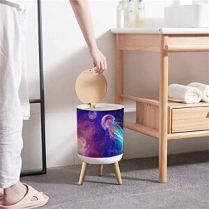 Small Trash Can with Lid Free Space Galaxy Planets and Space Jellyfish Fantasy Abstraction Round Recycle Bin Press Top Dog Proof Wastebasket for Kitchen Bathroom Bedroom Office 7L/1.8 Gallon