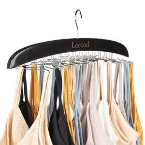 leccod upgrade tank top hanger, bra hangers space saving wooden 360° rotating non-slip 24 foldable metal hooks closet organizer for camisoles, bras, belts, scarfs(black,1 pack)
