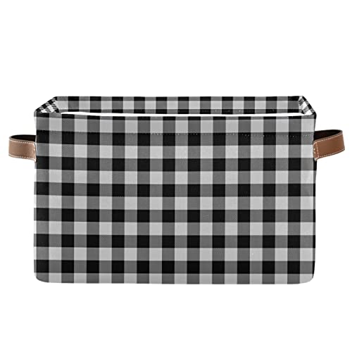 xigua Buffalo Black and White Plaid Foldable Canvas Storage Bin, Sturdy Fabric Storage Basket with Handles, Storage Cube Box for Organizing Shelf Nursery Toy Closet 1PCS