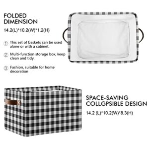 xigua Buffalo Black and White Plaid Foldable Canvas Storage Bin, Sturdy Fabric Storage Basket with Handles, Storage Cube Box for Organizing Shelf Nursery Toy Closet 1PCS