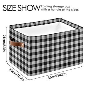 xigua Buffalo Black and White Plaid Foldable Canvas Storage Bin, Sturdy Fabric Storage Basket with Handles, Storage Cube Box for Organizing Shelf Nursery Toy Closet 1PCS