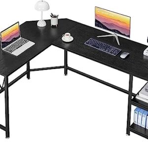 GreenForest L Shaped Computer Desk with Adjustable Storage Shelf, 59 inch Modern Long Corner Gaming Desk for Home Office Writing Laptop PC Workstation Space Saving, Black