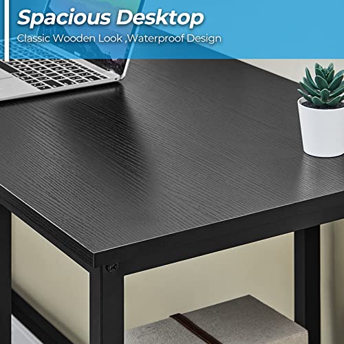 GreenForest L Shaped Computer Desk with Adjustable Storage Shelf, 59 inch Modern Long Corner Gaming Desk for Home Office Writing Laptop PC Workstation Space Saving, Black