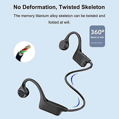 Bone Conduction Headphones Open Ear Wireless Earbuds Bluetooth IPX7 Waterproof Sports Earphones Lightweight Long Battery Life Ear Buds for Running Hiking Driving Workouts Android iOS Black