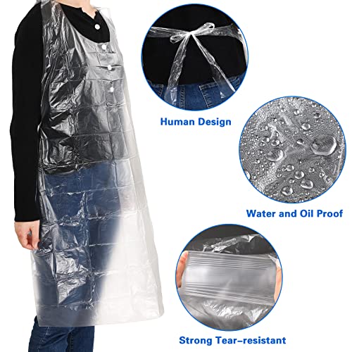 JULMELON Large Disposable Aprons 50 PCS 44 X 30 Clear Plastic Aprons Disposable Adults Painting Aprons Disposable Smocks for Adults Painting Cooking Picnic Party Etc