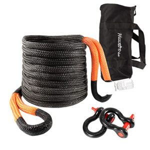 kinetic recovery rope 1" x 30 ft tow rope strength of 30000lb heavy duty synthetic winch rope with tow hook storage bag and 3/4 d ring shackles