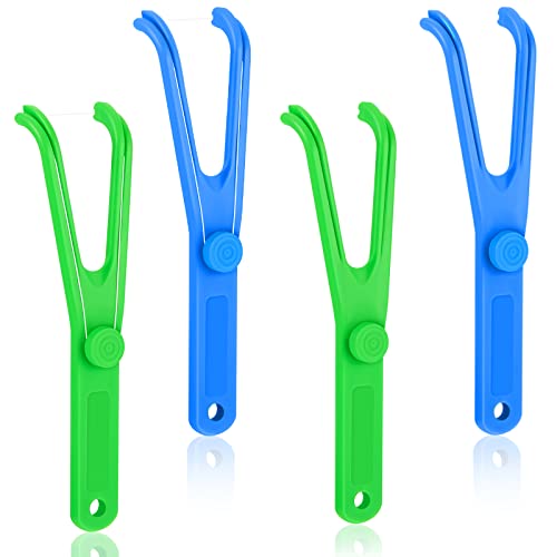 Dental Floss Holder Reusable Flosser Reusable Floss Handle Holder Flossmate Handle for Oral Clearing, Blue, Green (4 Pieces)