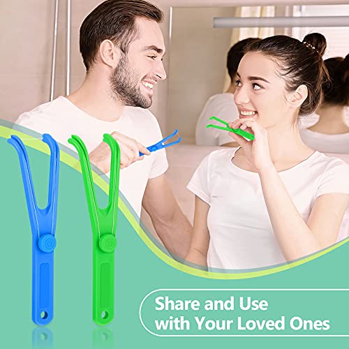 Dental Floss Holder Reusable Flosser Reusable Floss Handle Holder Flossmate Handle for Oral Clearing, Blue, Green (4 Pieces)