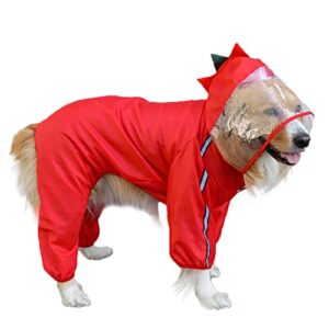 SEIS Dog Raincoat Hooded Dinosaur Pet Rain Wear Waterproof Frog Pet Poncho Breathable Dogs Suit Reflective Strap Pet Outfit for Small Medium Large Dogs (4XL (Back Length 55cm/21.6"), Red Dinosaur)