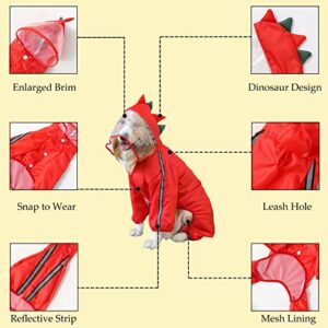 SEIS Dog Raincoat Hooded Dinosaur Pet Rain Wear Waterproof Frog Pet Poncho Breathable Dogs Suit Reflective Strap Pet Outfit for Small Medium Large Dogs (4XL (Back Length 55cm/21.6"), Red Dinosaur)