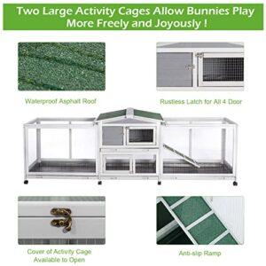 Esright Rabbit Hutch 94.5'' Bunny Cage Two Run Cage Outdoor Wooden Small Animal House on Run, with Removable Tray & Anti-Slip Ramp