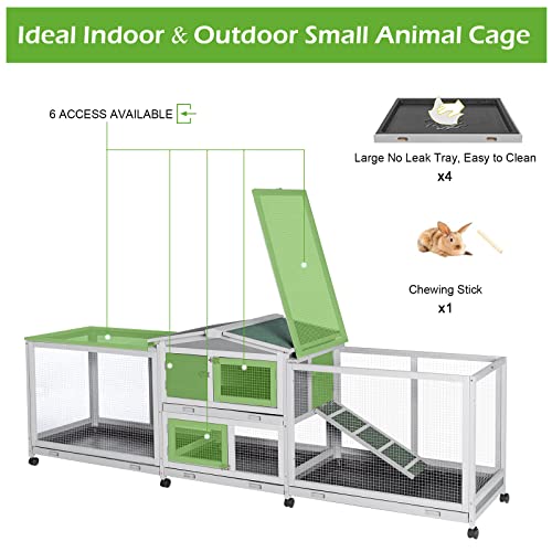 Esright Rabbit Hutch 94.5'' Bunny Cage Two Run Cage Outdoor Wooden Small Animal House on Run, with Removable Tray & Anti-Slip Ramp