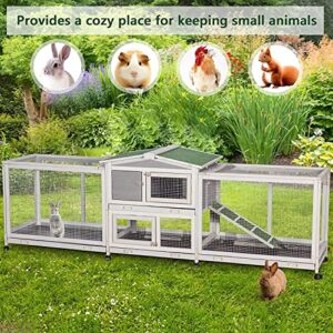 Esright Rabbit Hutch 94.5'' Bunny Cage Two Run Cage Outdoor Wooden Small Animal House on Run, with Removable Tray & Anti-Slip Ramp