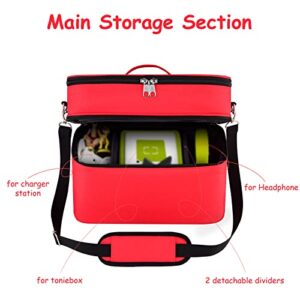 DDgro Tonies Figures Storage Bag for Toniebox Starter Set, Home and Outdoor Carrying Case Organizer for Figurine Characters, Audio Player Box, Charger & Headphone, Bag Only (Large, Red)