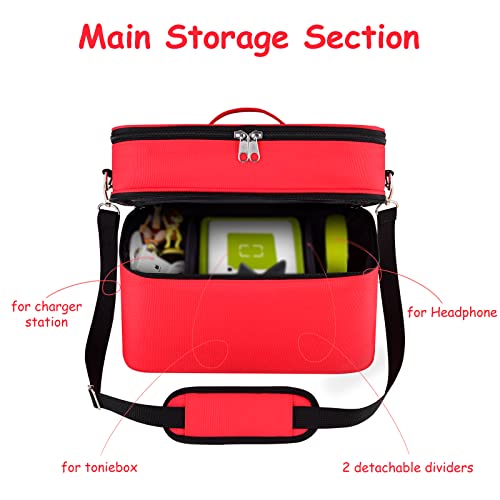 DDgro Tonies Figures Storage Bag for Toniebox Starter Set, Home and Outdoor Carrying Case Organizer for Figurine Characters, Audio Player Box, Charger & Headphone, Bag Only (Large, Red)