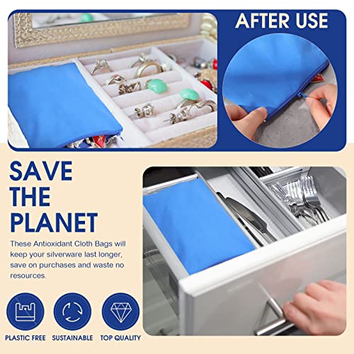 8 Pieces Zippered Silver Storage Bags Anti Tarnish Bags Silver pouches Silver Keeper Jewelry Storage Cloth Silver Protector Bags for travel Home Kitchen Tableware Tools Supplies (5.9 x 5.9 Inch)