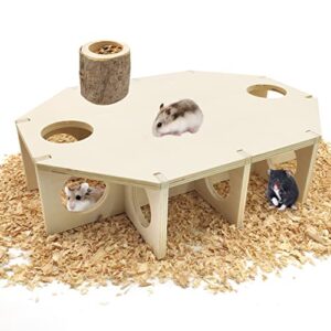 bnosdm multi-chamber hamster hideout maze wood multi-room hide hut with cover mice secret peep shed wooden dwarf hamsters house tunnel exploring toys habitat décor for gerbils