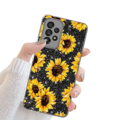 DDTKZC for Samsung Galaxy A53 5G Case，Samsung A53 5G Case Tempered Glass Protector Lustre Pattern-Sparkle 3 in 1 Clear Shockproof Case for Samsung A53 5G (Yellow Sunflower)