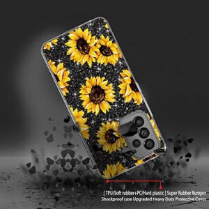 DDTKZC for Samsung Galaxy A53 5G Case，Samsung A53 5G Case Tempered Glass Protector Lustre Pattern-Sparkle 3 in 1 Clear Shockproof Case for Samsung A53 5G (Yellow Sunflower)