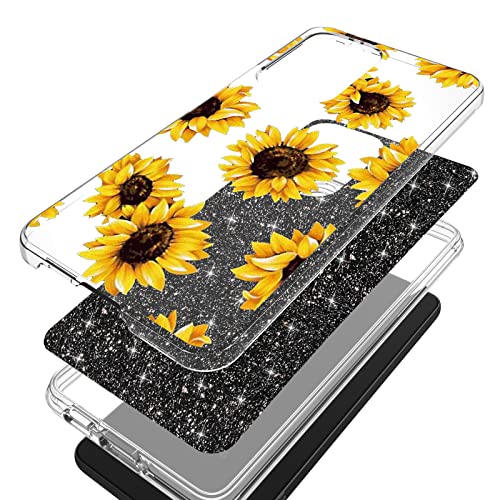 DDTKZC for Samsung Galaxy A53 5G Case，Samsung A53 5G Case Tempered Glass Protector Lustre Pattern-Sparkle 3 in 1 Clear Shockproof Case for Samsung A53 5G (Yellow Sunflower)