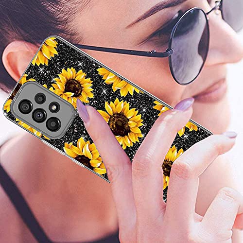 DDTKZC for Samsung Galaxy A53 5G Case，Samsung A53 5G Case Tempered Glass Protector Lustre Pattern-Sparkle 3 in 1 Clear Shockproof Case for Samsung A53 5G (Yellow Sunflower)