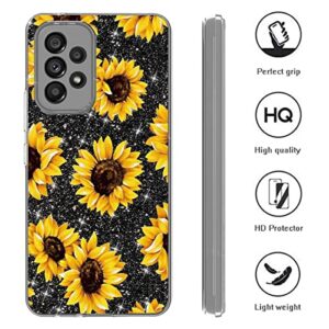 DDTKZC for Samsung Galaxy A53 5G Case，Samsung A53 5G Case Tempered Glass Protector Lustre Pattern-Sparkle 3 in 1 Clear Shockproof Case for Samsung A53 5G (Yellow Sunflower)