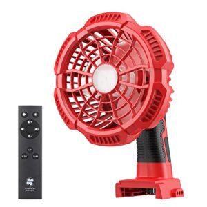 hipoke cordless portable fan powered by milwaukee m18 18v lithium-ion battery, handheld fan with 9w led light, usb port, rechargeable fan for camping tent office travel, milwaukee tools summer gift