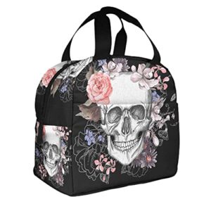 zoczos skulls large lunch box day of the dead skeleton vintage grunge gothic roses floral reusable lunch bag for work beach