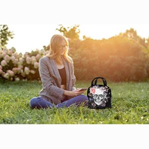 Zoczos Skulls Large Lunch Box Day Of The Dead Skeleton Vintage Grunge Gothic Roses Floral Reusable Lunch Bag for Work Beach