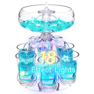 shot dispenser party drink dispenser with 6 shot glasses set - acrylic touchless liquor dispenser and holder shot pourer for beverage | cider | cocktail - fun bar accessories home gifts (v2s led)