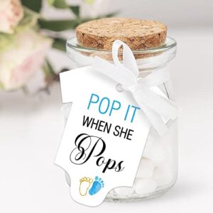 50 PCS Pop It When She Pops Baby Shower Champagne Favor Tags, Cute Blue Little Feet Bottle Tags, Baby Onesie Shaped Gift Tags, Baby Shower Favor Tags, Baby Shower Birthday Party Favor Decorations.