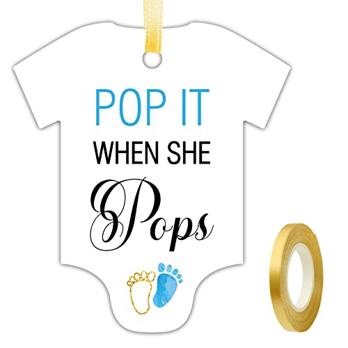 50 PCS Pop It When She Pops Baby Shower Champagne Favor Tags, Cute Blue Little Feet Bottle Tags, Baby Onesie Shaped Gift Tags, Baby Shower Favor Tags, Baby Shower Birthday Party Favor Decorations.