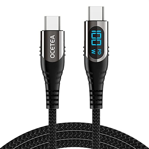 Ocetea USB C to USB C Cable(100W/5A), 6.6ft Type C to Type C Cable with LED Display, USB C Charger Cable PD Fast Charging Cord Compatible with MacBook Pro, iPad Pro, Galaxy S23/22/Z Fold/Z Flip, Pixel