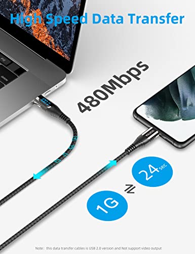 Ocetea USB C to USB C Cable(100W/5A), 6.6ft Type C to Type C Cable with LED Display, USB C Charger Cable PD Fast Charging Cord Compatible with MacBook Pro, iPad Pro, Galaxy S23/22/Z Fold/Z Flip, Pixel