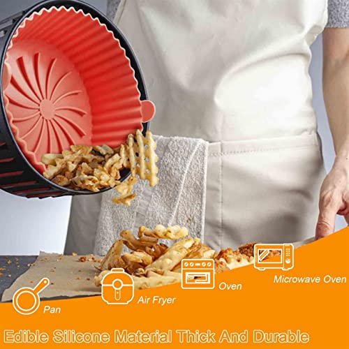 Jasilon [UPGRADED LARGE]Air Fryer Liners with Basting Brush,Non-Stick Air Fryer Silicone Pot,Replacement Basket of Flammable Parchment Paper Liner,Food Grade Reusable Air Fryer Accessories-Orange