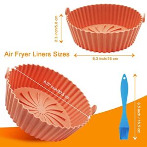 Jasilon [UPGRADED LARGE]Air Fryer Liners with Basting Brush,Non-Stick Air Fryer Silicone Pot,Replacement Basket of Flammable Parchment Paper Liner,Food Grade Reusable Air Fryer Accessories-Orange