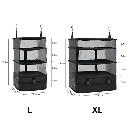 Surblue Hanging Closet Storage Bag Collapsible 3-Shelf Washable Oxford Fabric with 2 Hooks (XL 17.71 * 11.81 * 20in, Black)