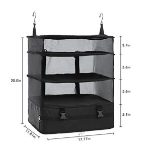Surblue Hanging Closet Storage Bag Collapsible 3-Shelf Washable Oxford Fabric with 2 Hooks (XL 17.71 * 11.81 * 20in, Black)