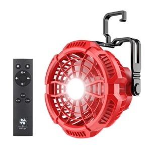 hipoke camping fan for milwaukee m18 18v lithium-ion battery, portable handheld fan with 9w led lantern, hook, 180°head rotation outdoor rechargeable fan for fishing, office, travel, barbecue, garage