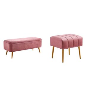 ball & cast upholstered velvet storage bench 44" w x 16" d x 18" h rose, set of 1 upholstered velvet ottoman,footrest 18" w x 15.75" d x 17.5" h rose,golden powder coating legs set of 1
