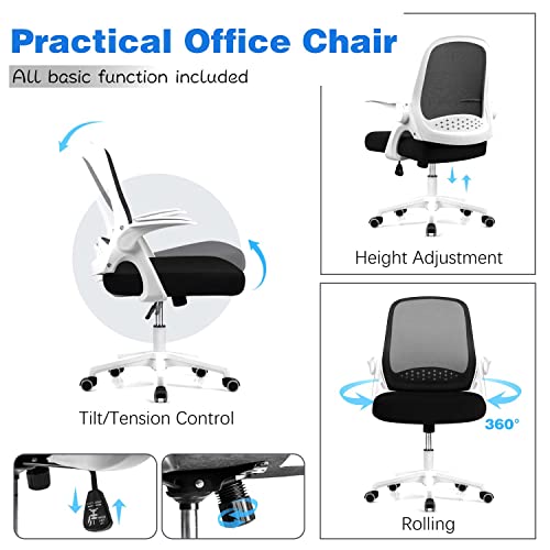 Devoko Office Chair Mesh Desk Chair Ergonomic Office Chair with Lumbar Support Swivel Computer Task Chair with Flip-up Arms Adjustable Height (White)