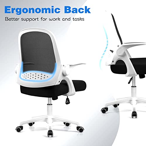 Devoko Office Chair Mesh Desk Chair Ergonomic Office Chair with Lumbar Support Swivel Computer Task Chair with Flip-up Arms Adjustable Height (White)